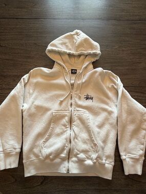 Stüssy White/Cream Zip-Up Hoodie with Logo